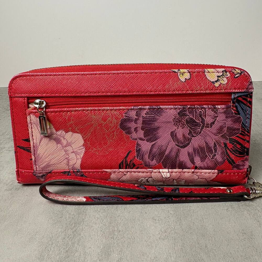 GUESS Red Floral Zip Around Wristlet Wallet Clutch - Picture 7 of 12